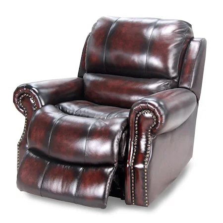 Power Recliner with Rolled Arms and Nail Head Trim